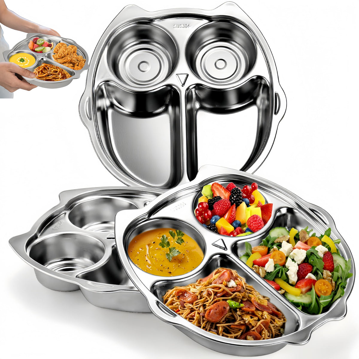 Noamus plato dividido de 9 pulgadas con búhos, ideal para porciones equilibradas.