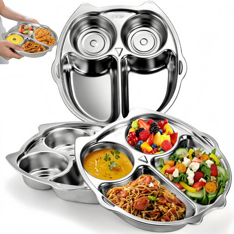 Noamus plato dividido de 9 pulgadas con búhos, ideal para porciones equilibradas.