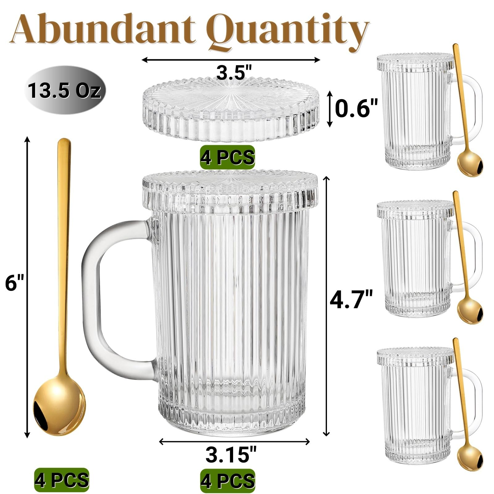 Noamus tazas cristal con estrias verticales, agarre cómodo y estilo moderno.