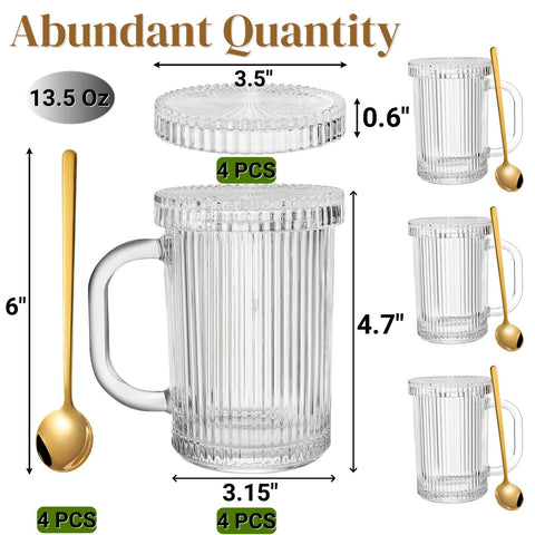 Noamus tazas cristal con estrias verticales, agarre cómodo y estilo moderno.