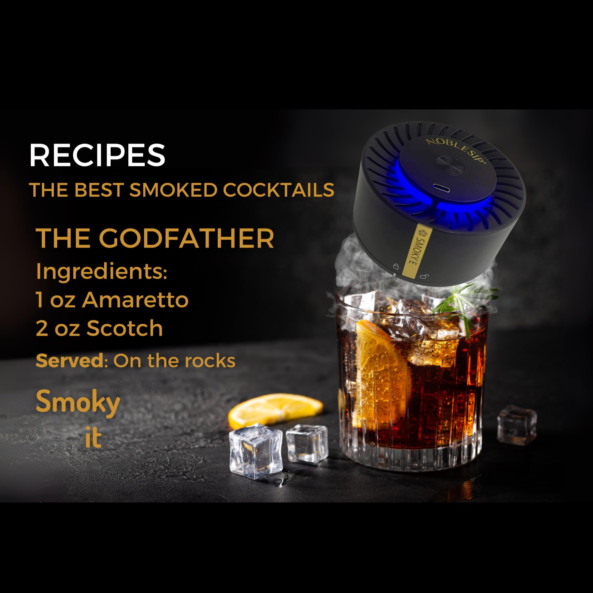 NOBLESIP Ahumador Kit: cartas de recetas incluidas para cócteles clásicos.