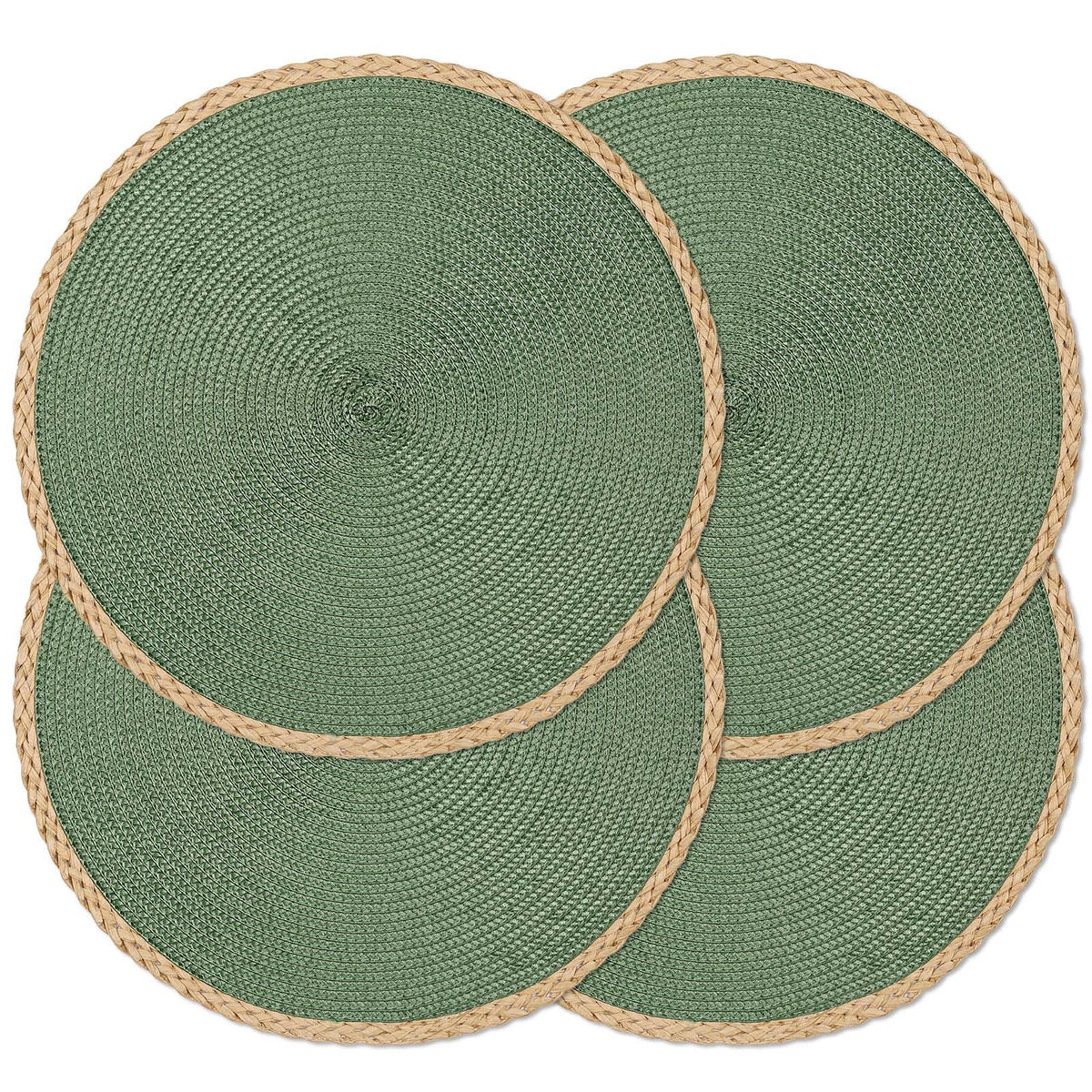 Noctiflorous manteles-individuales redondos con borde trenzado verde, protección elegante para la mesa.