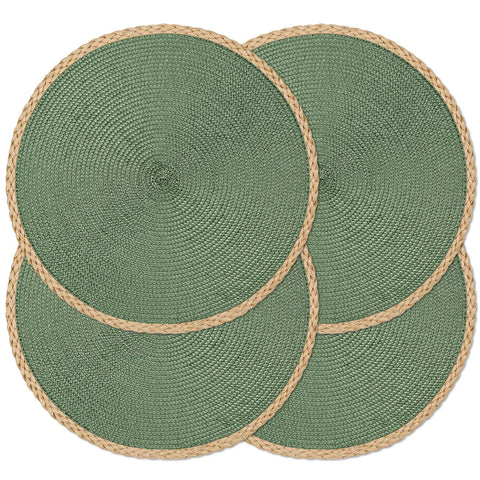 Noctiflorous manteles-individuales redondos con borde trenzado verde, protección elegante para la mesa.