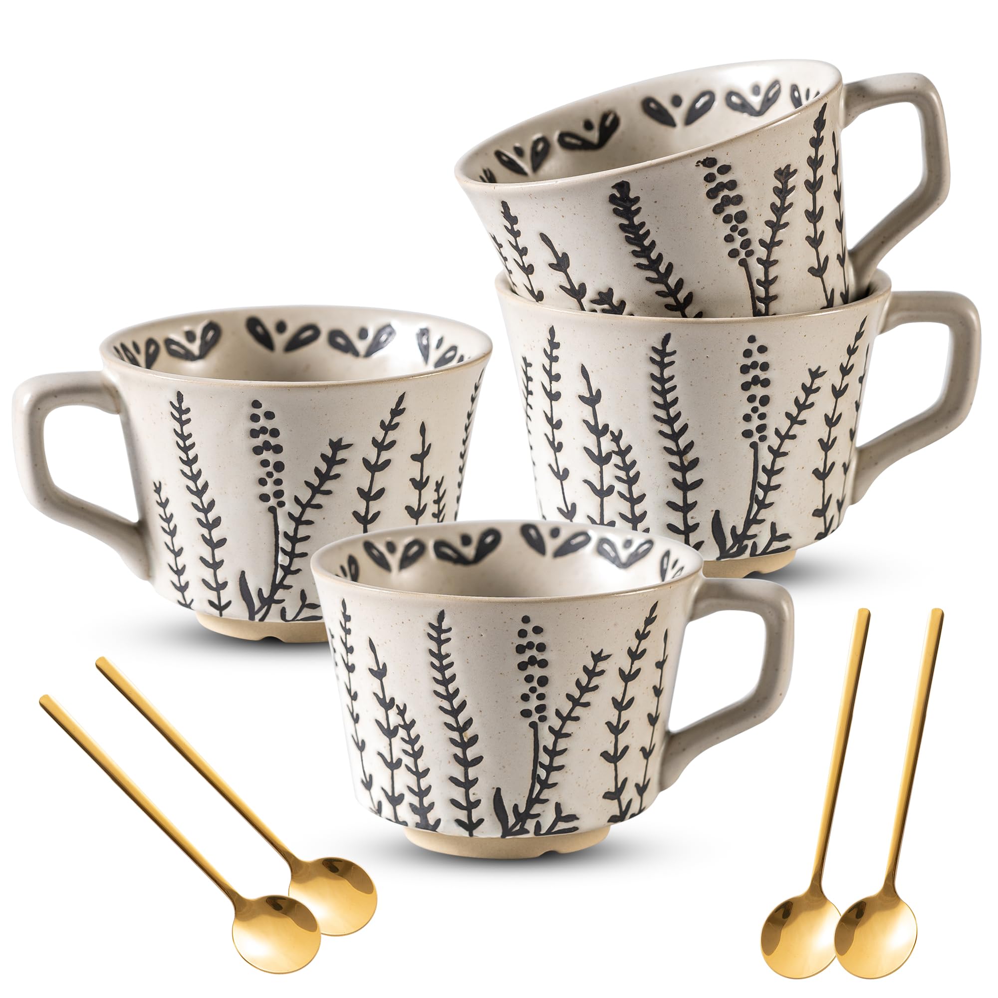 Noevany taza ceramica 11oz con acabado dorado y cuchara incluida.