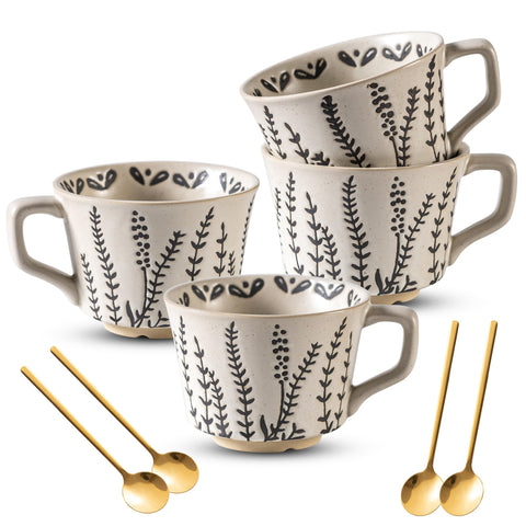 Noevany taza ceramica 11oz con acabado dorado y cuchara incluida.