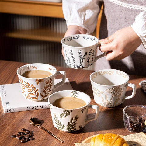 Noevany tazas cerámicas 11oz con diseño arte manual y superficie única
