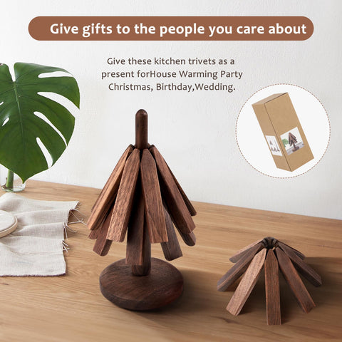 Trivets Nogal Negro: diseño de árbol que protege superficies.