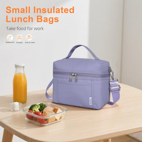NOL bolsa de almuerzo aislada rosa claro, interior espacioso para snack y utensilios.