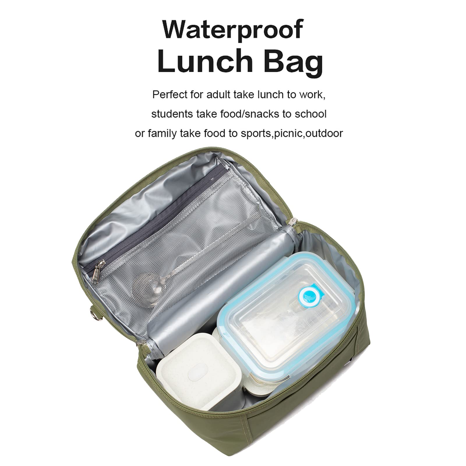 NOL bolsa de almuerzo, bolsillo delantero para acceso rápido.