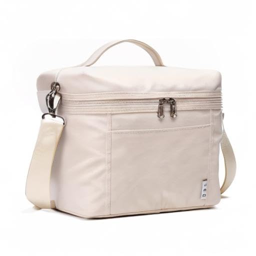 Bolsa NOL crema con exterior de nylon impermeable y limpieza fácil.
