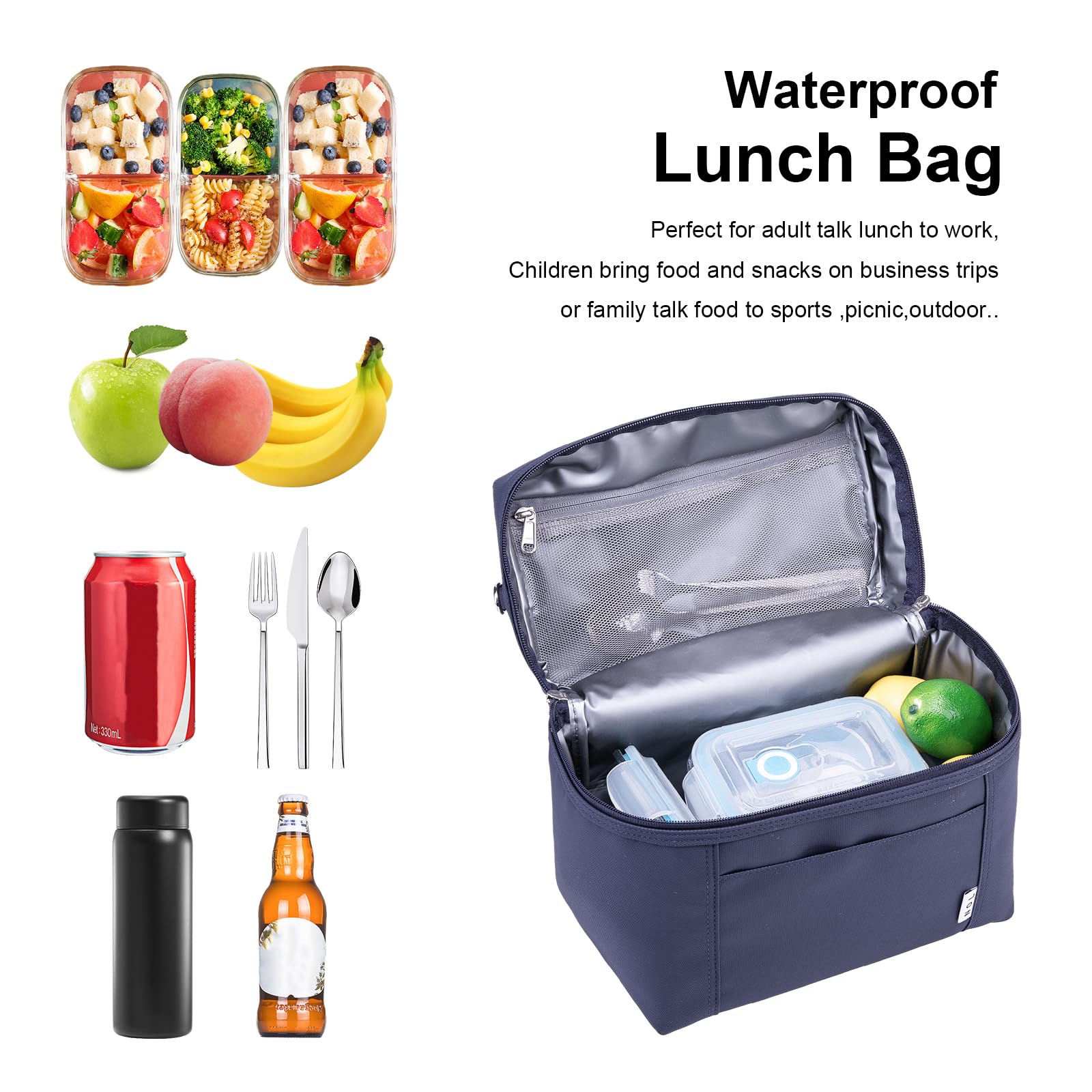 NOL bolsa de almuerzo navy, exterior de nylon resistente a salpicaduras