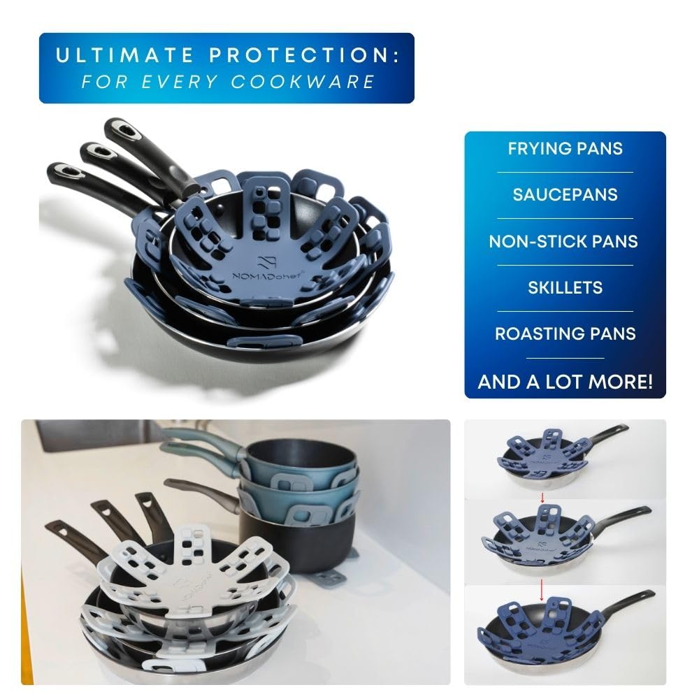 NOMADCHEF protectores silicona robustos para sartenes de 0,31 pulgadas de espesor.