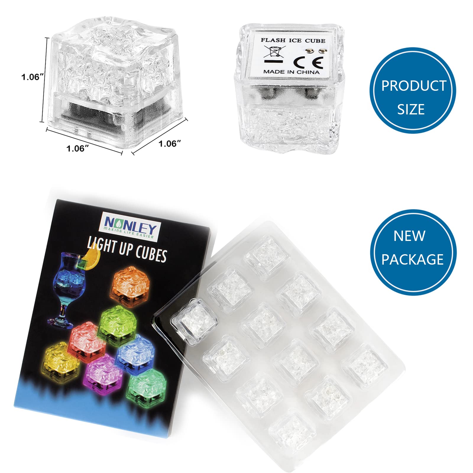 Nonley cubos hielo LED IP67 resisten agua, ideales para bebidas frías