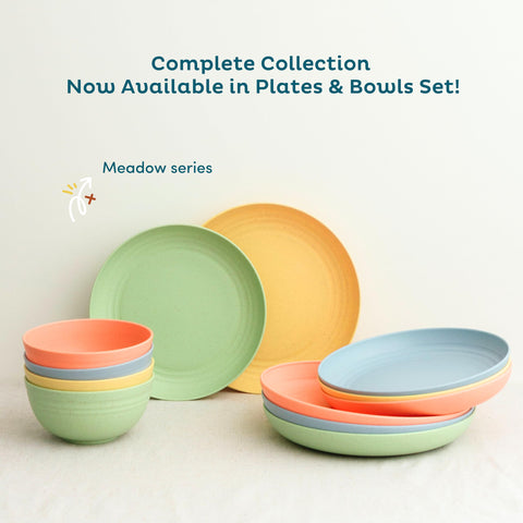 Conjunto Meadow en 4 colores, cuencos reutilizables para la mesa familiar.