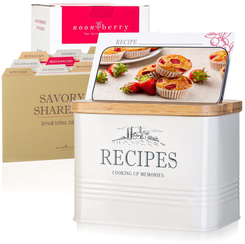 noonberry caja de recetas 4x6 con tapa de madera y ranura para teléfono para cocinar con manos libres