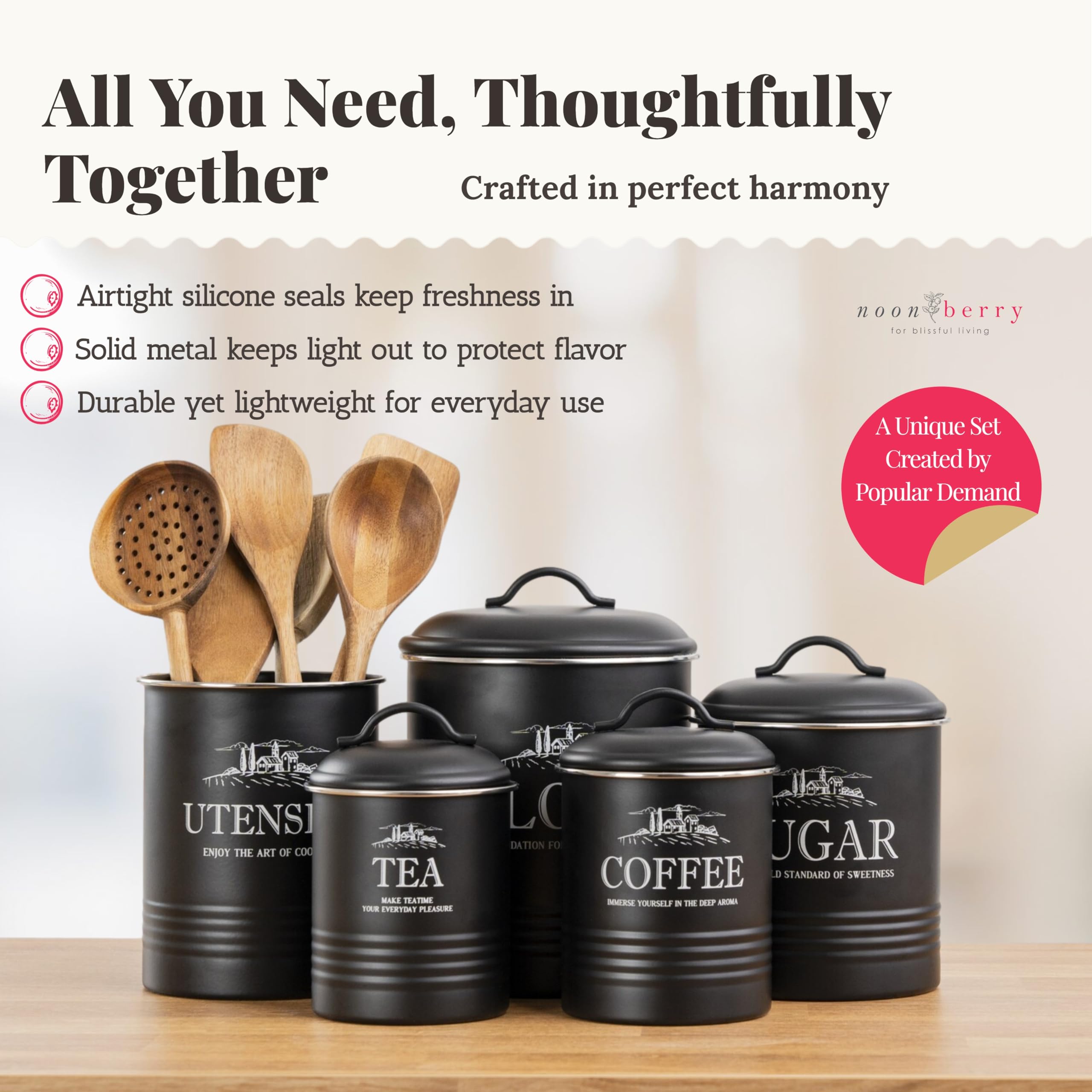 Noonberry contenedores café y té con tapa hermética para aroma duradero