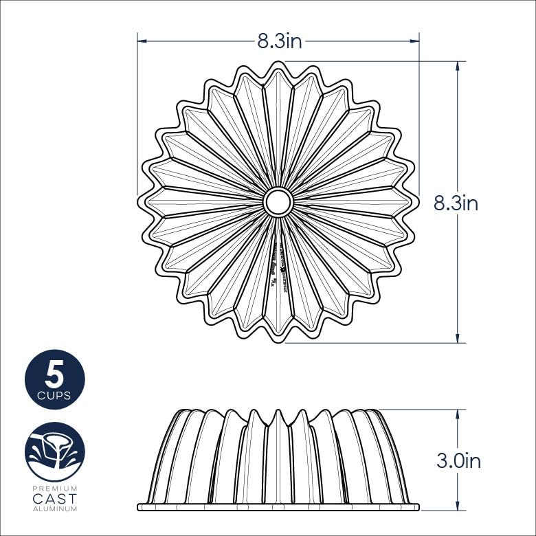 Nordic Ware Brilliance Bundt con flutas detalladas, efecto visual impresionante.