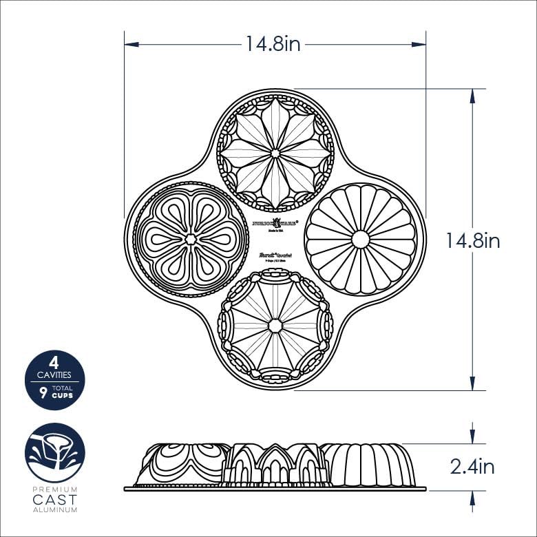 Nordic Ware Bundt Quartet superficie antiadherente facilita desmoldeo.