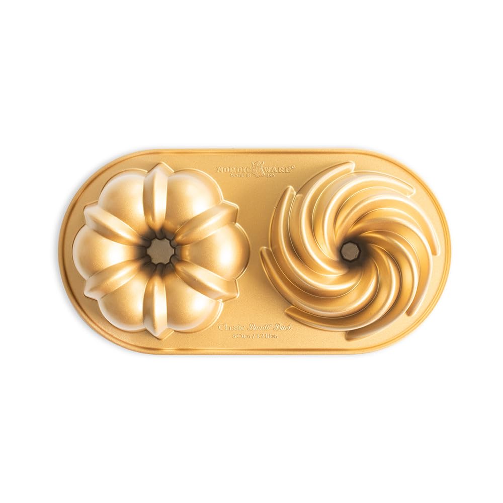Nordic Ware Bundt Duet 5 tazas: dorado, cocción uniforme y desmolde fácil.