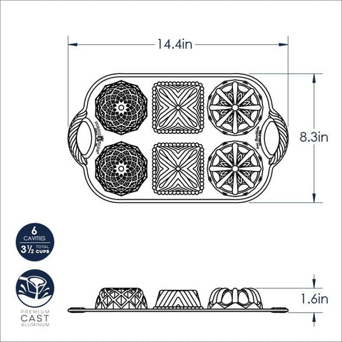 Nordic Ware Geo Bundtlette, silicona antiadherente sin PFAS: desmolde fácil.