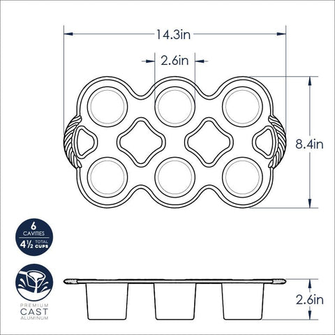 Nordic Ware Grand Popover Pan antiadherente facilita desmoldado.