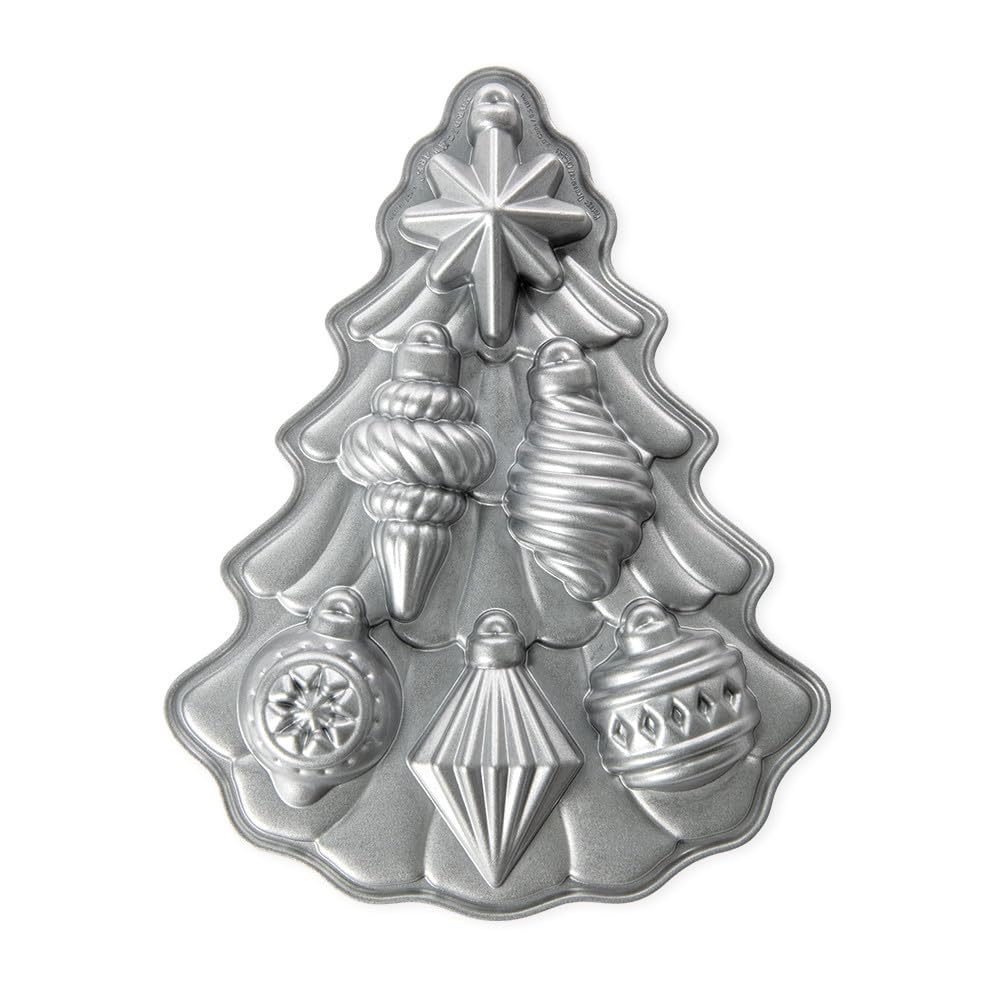 Nordic Ware pan-cakelet adorno navidad, acabado plata para postres festivos.