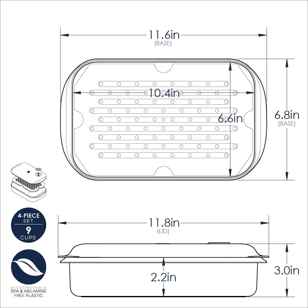Nordic Ware Steam Cooker plástico libre de BPA y melamina para seguridad alimentaria.