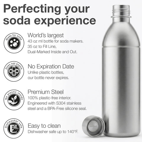 Nordiqo botella en acero compatible con Aarke Carbonator 3 para bebidas con gas