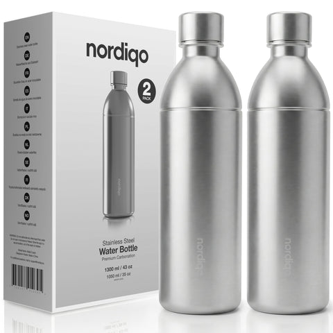 Nordiqo botella 43 oz en acero inoxidable, vista frontal para uso diario