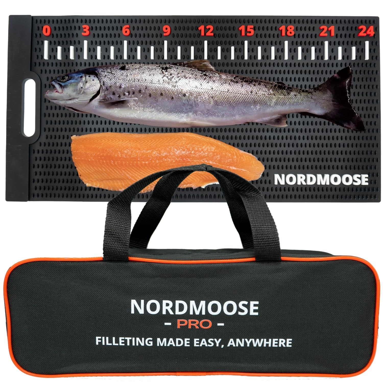 Nordmoose tabla-filetear-pescado-28x14 negra: agarre estable para cortes precisos.