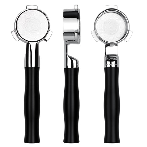 Normcore Portafiltro desnudo 54mm en detalle, compatible con cestas Breville para diagnóstico de extracción.