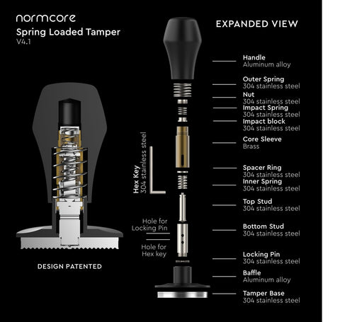 Tamper Normcore con base plana para contacto perfecto con el portafiltro.