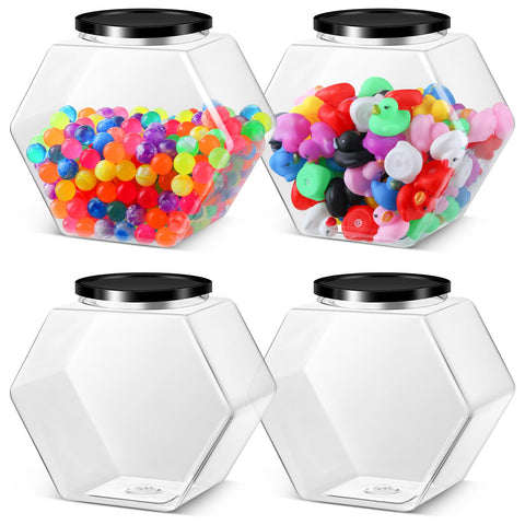 Norme jarras hexagonales 129 oz con tapa negra para exhibir galletas.