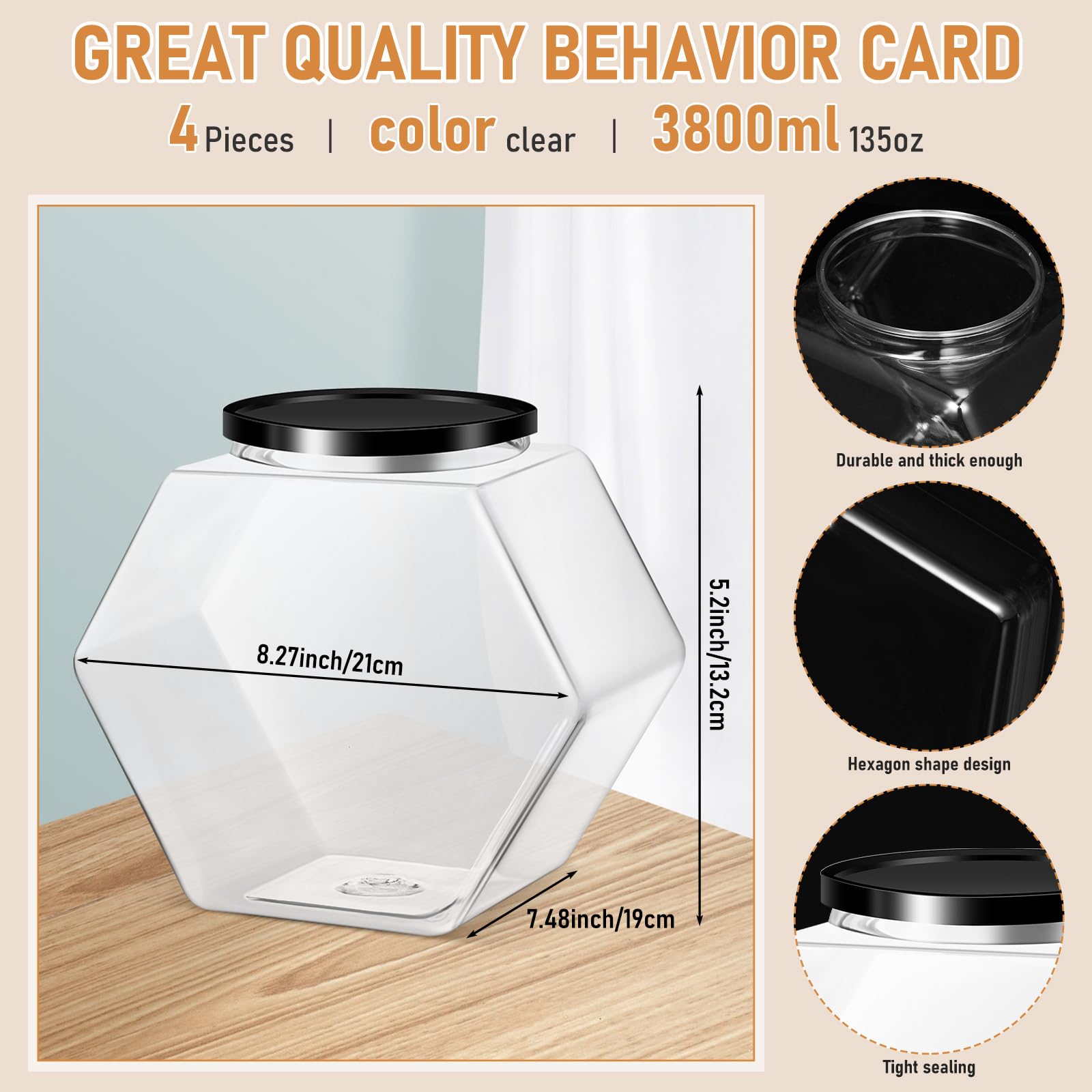 Norme jarras hexagonales transparentes con tapa, ideal para dulces y snacks.