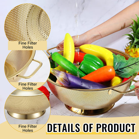 Norme malla dorada de 14 cm, solución ideal para lavar y enjuagar verduras.