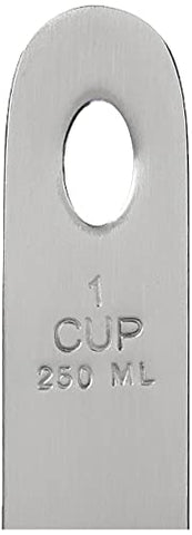 Norpro media taza de acero inoxidable, perfecta para porciones precisas.