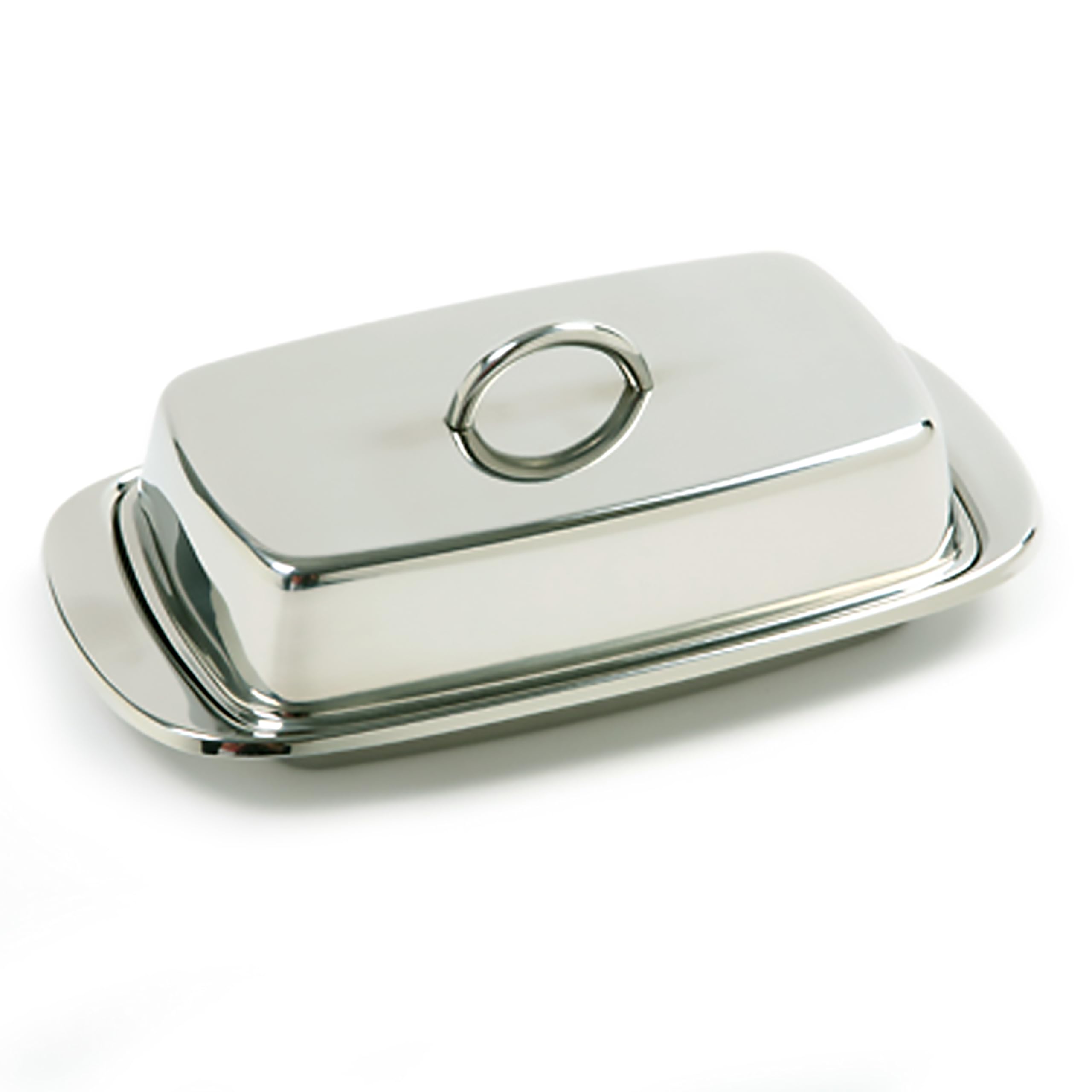 Norpro mantequera de acero inoxidable con tapa doble para mantener la mantequilla fresca.