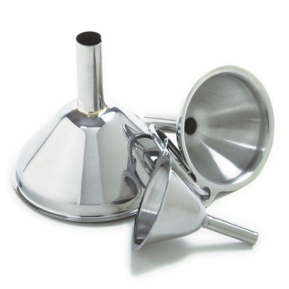 Norpro embudo de acero inoxidable tamaño grande con boca amplia para verter sin goteos.