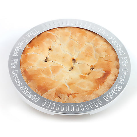 Norpro escudo de masa para tarta de 9 pulgadas, vista lateral, evita desbordes durante horneado.