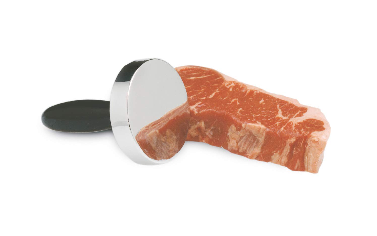 Norpro Grip-EZ diseño vertical facilita control y presión para uniformar grosor.