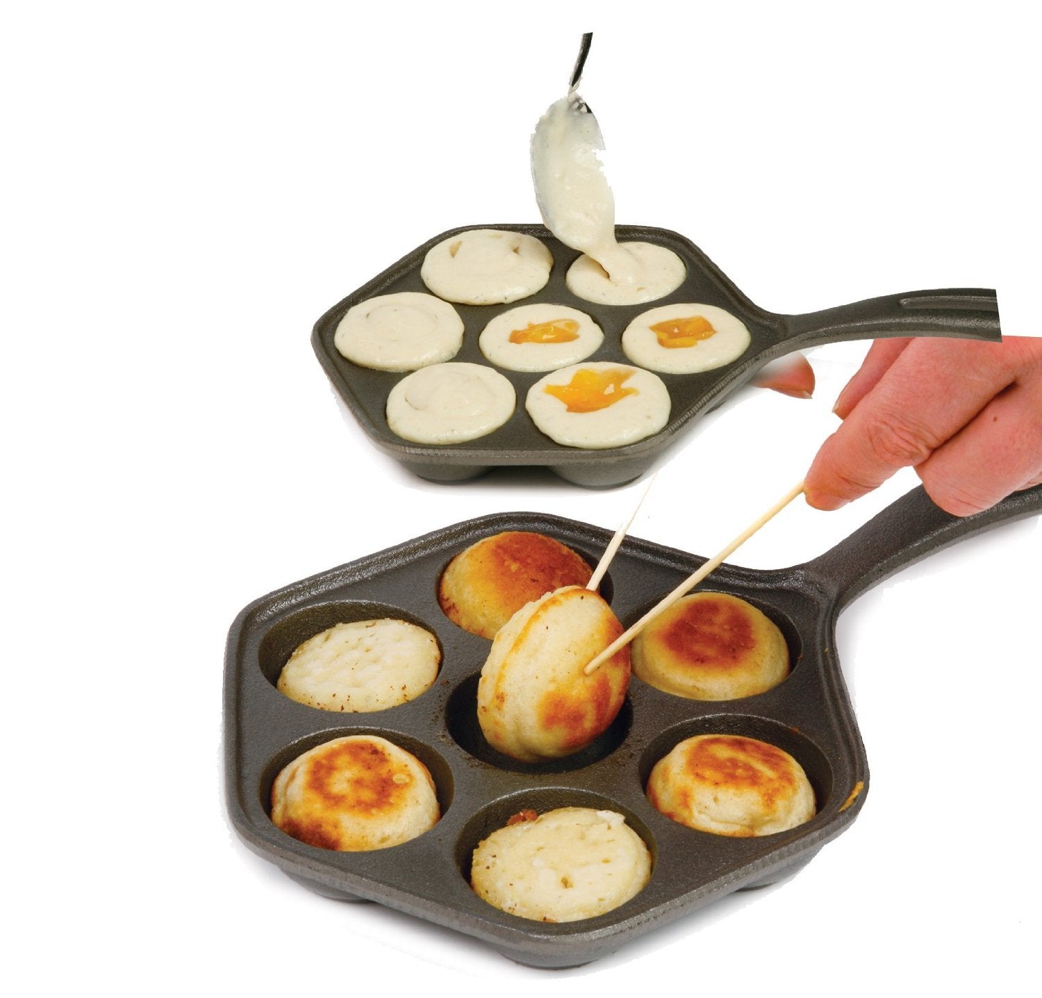 Norpro sarten hierro fundido, sirve con jarabe o azúcar glass para realzar sabor.