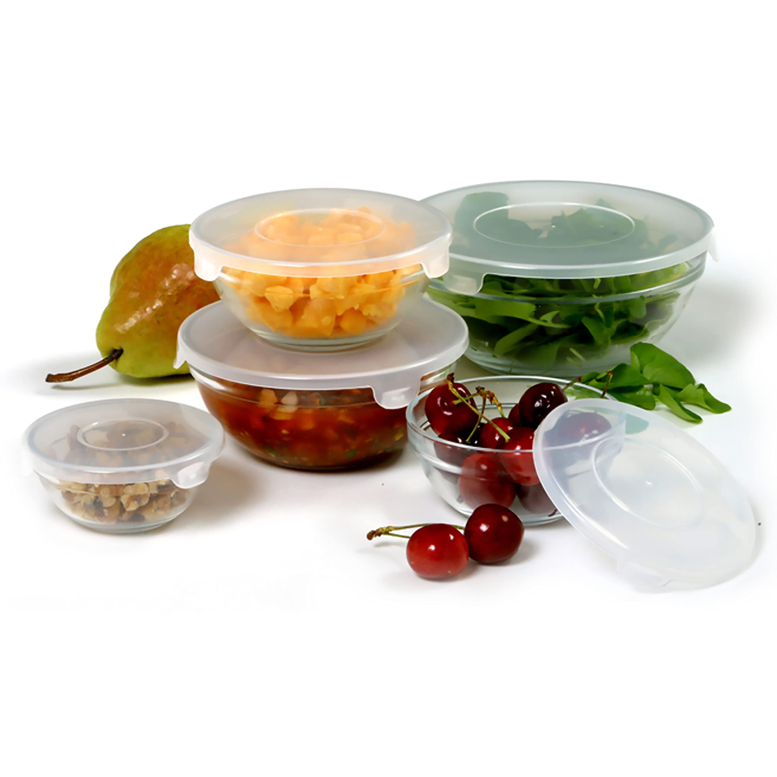 Norpro tapas estriadas cierran con seguridad para transportar comida.