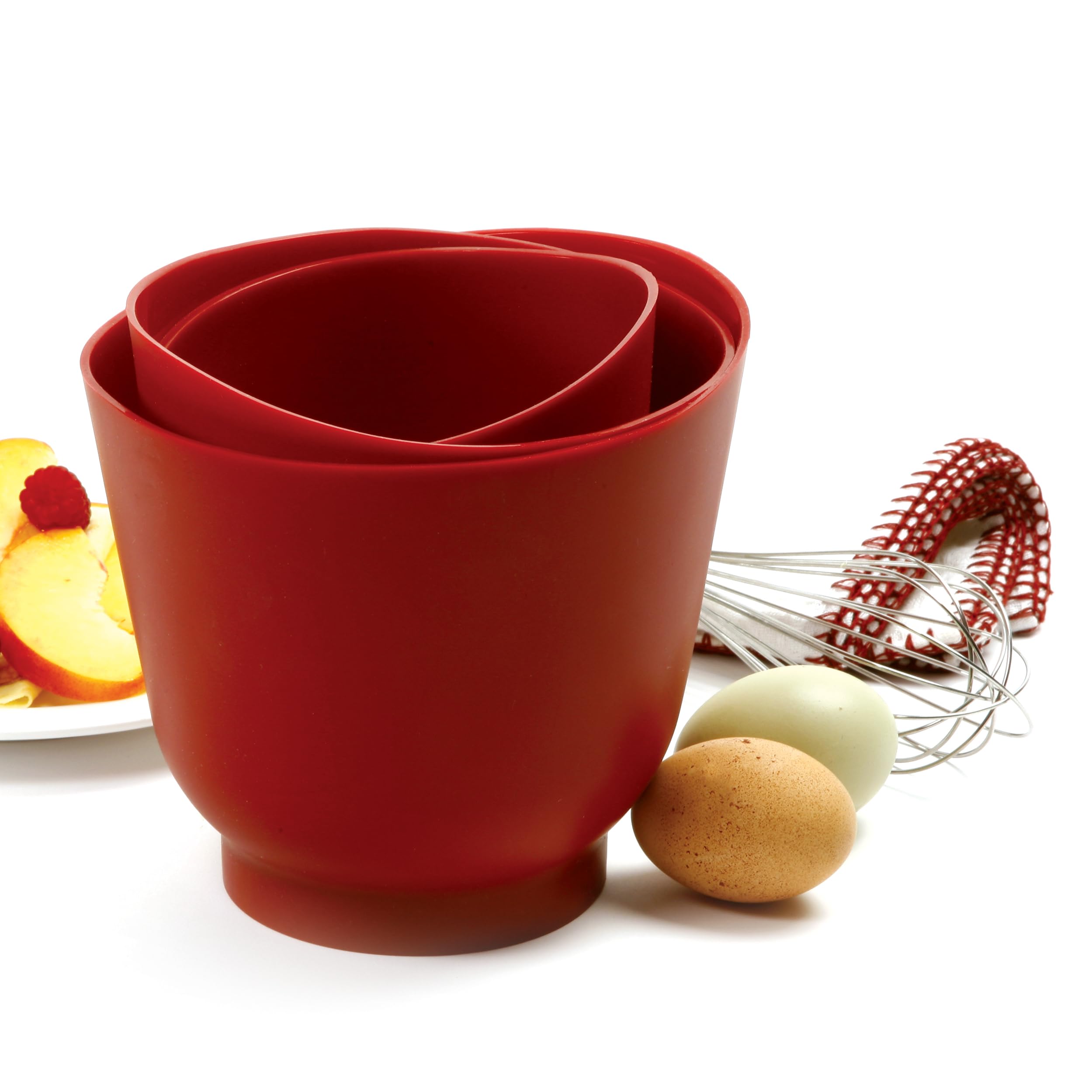 Norpro tazones de silicona rojos 1019R: base estable para verter sin derrames