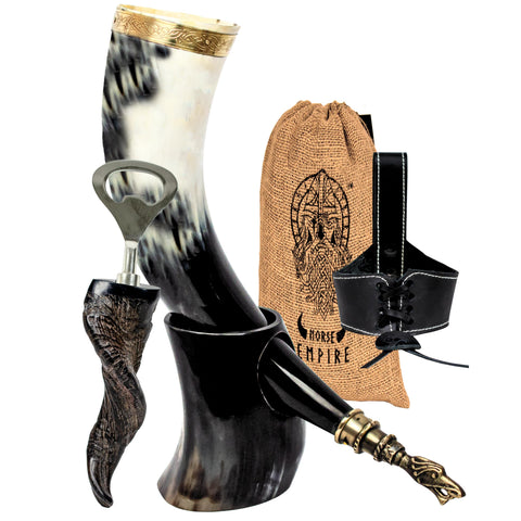NORSE EMPIRE cuerno vikingo con aro de latón, ideal para cerveza.