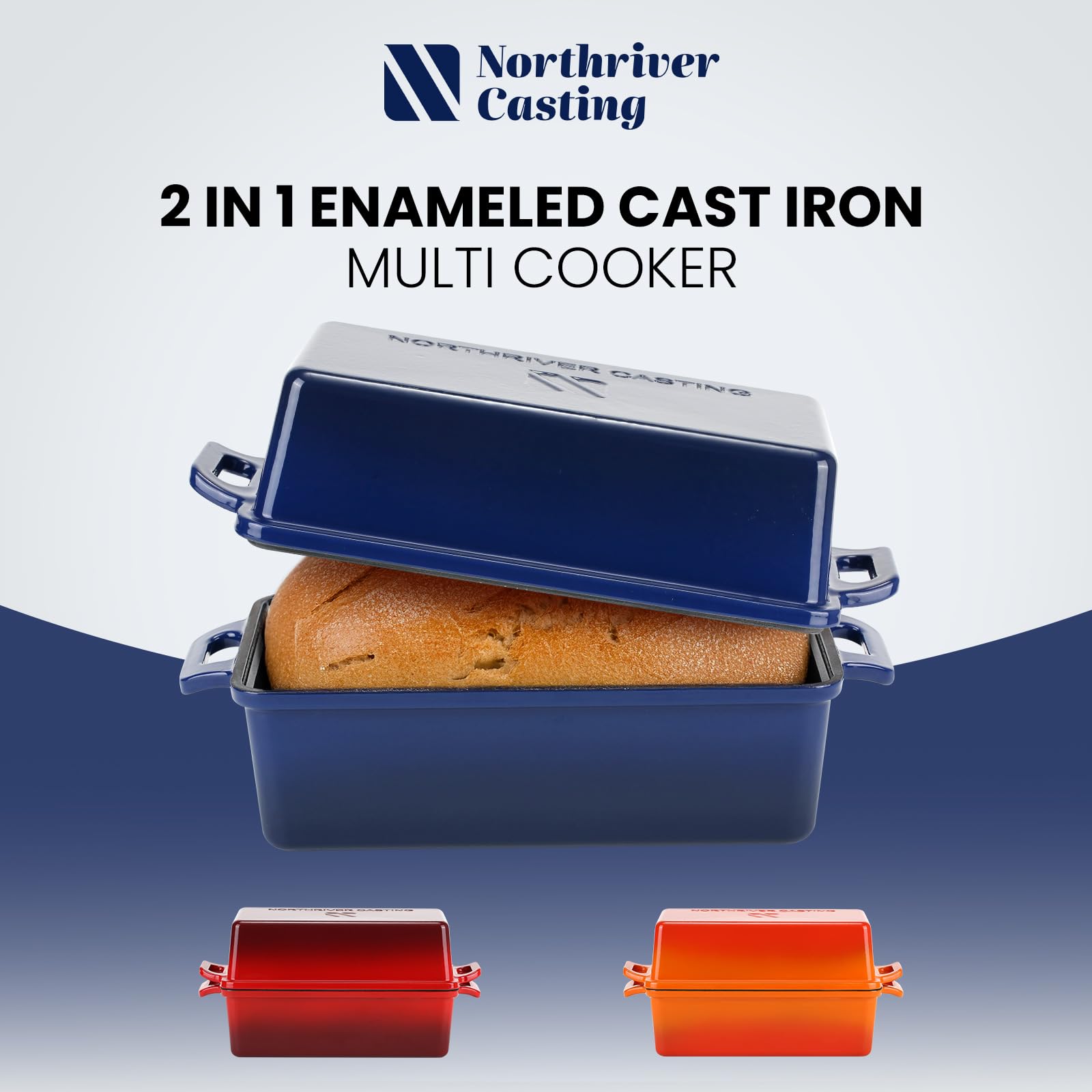 Northriver Casting conjunto 2 en 1 para pan 9x5 esmaltado azul