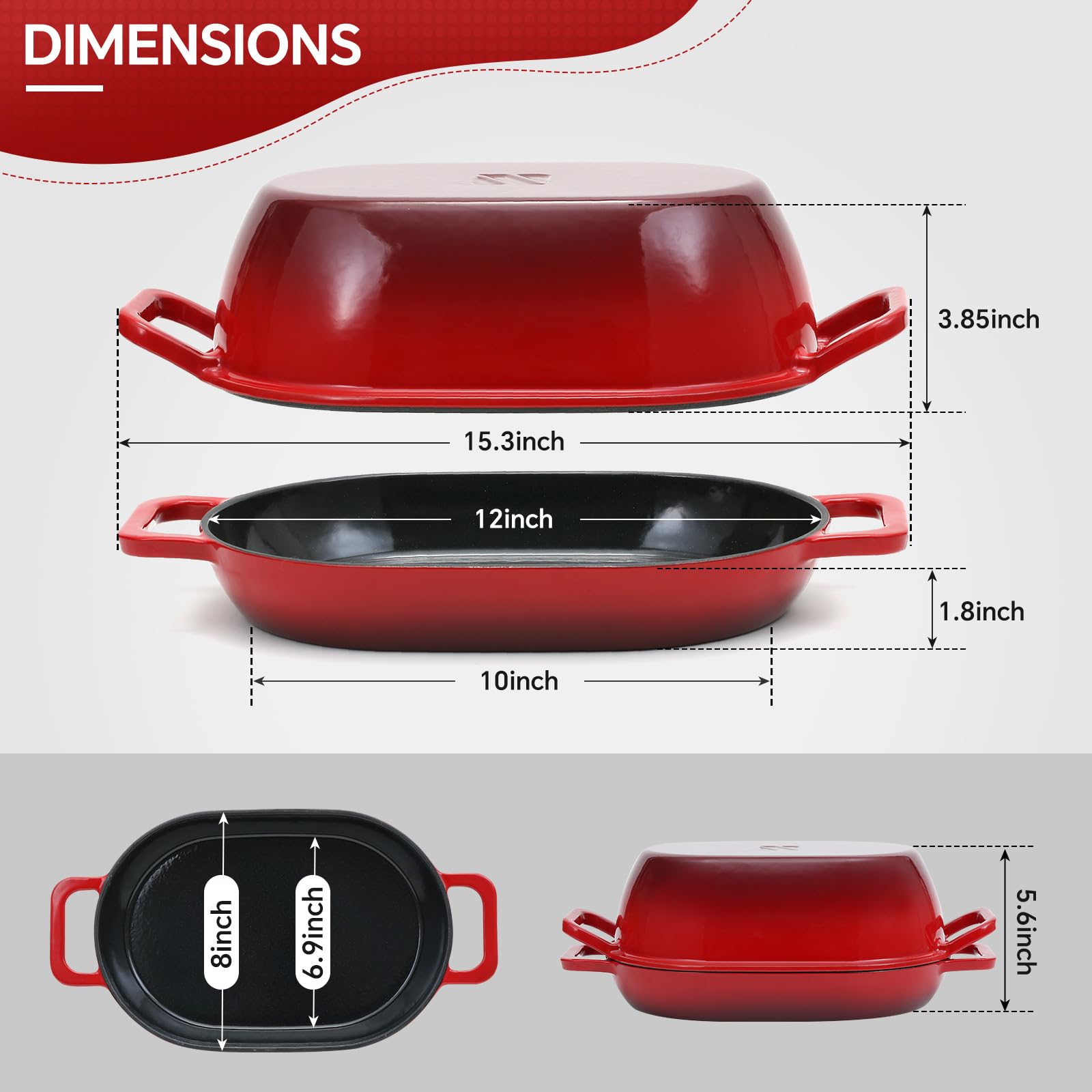 Olla Northriver Casting esmaltada oval para uso en cocina diaria y recetas varias.