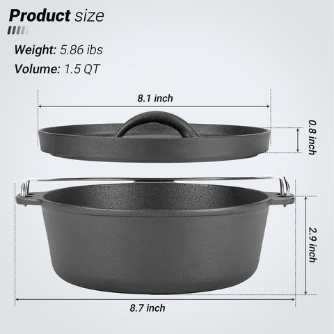 Olla Northriver Casting de 1,5 cuartos con tapa, tamaño compacto para 1-2 porciones