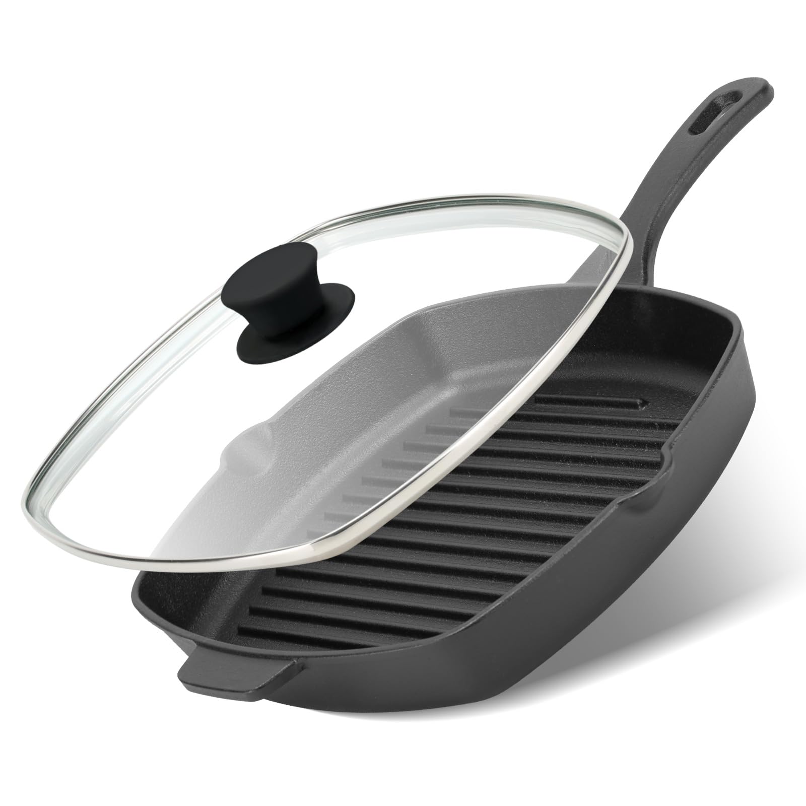 Sartén grill cuadrada Northriver Casting con tapa de vidrio para sellar jugos y sabor.