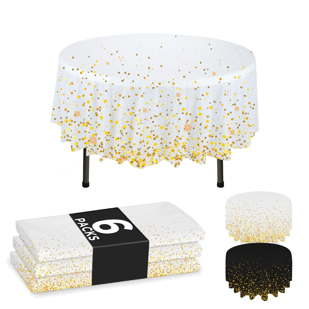 NORZEE manteles plásticos desechables blancos 84 pulgadas redondo con borde dorado para eventos