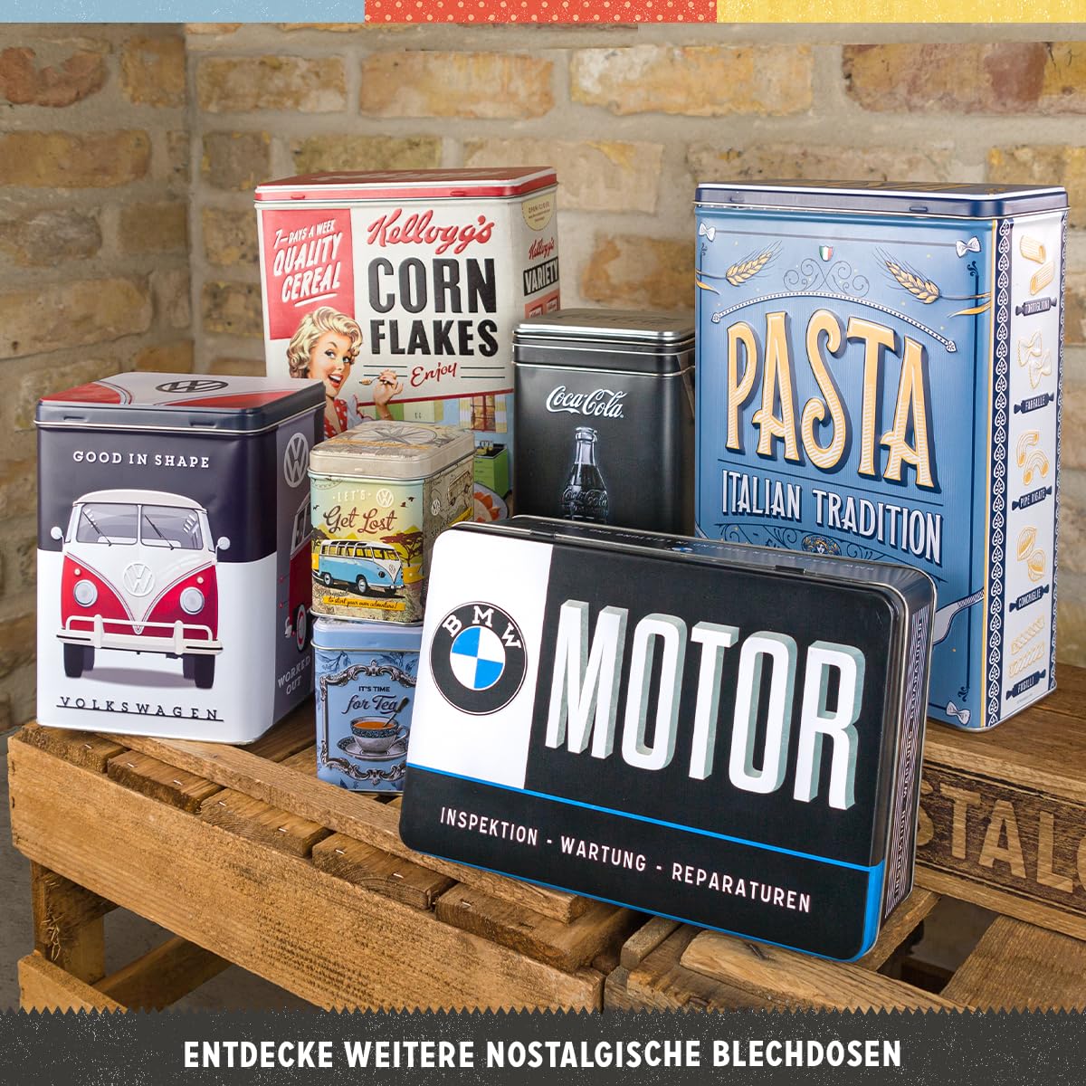 Lata Nostalgic-Art colorida para cereales y snacks, solución de almacenamiento duradera